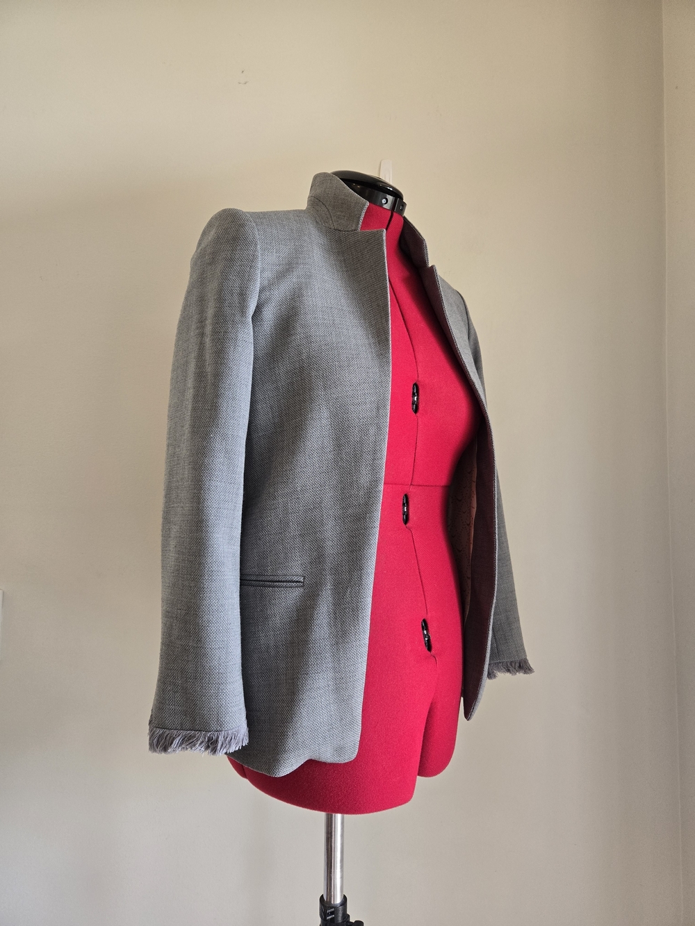 Zadig & Voltaire Gray Frayed-Cuff Tailored Blazer S